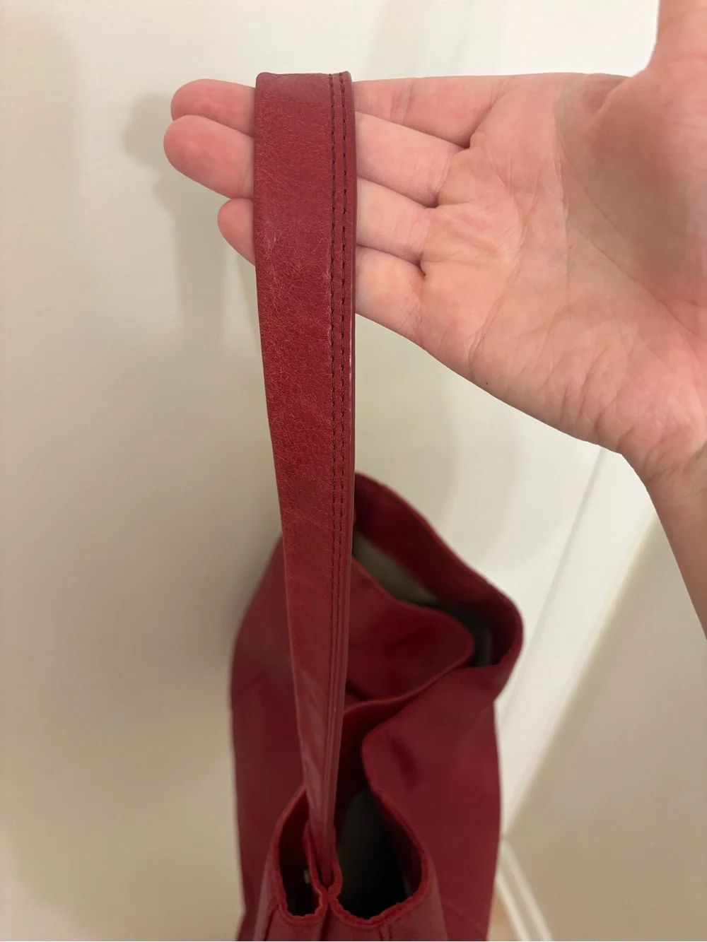 American Leather Co Red Pebble Leather Hobo Shopper Tote Bag Slouchy Studs